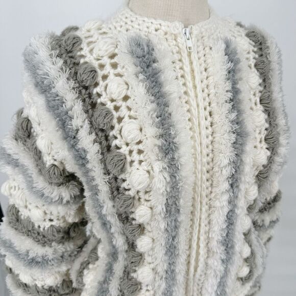Junior Collection Mervyns Vintage 70s Knit Chunky Bauble PomPom Sweater Jacket S - Picture 6 of 7